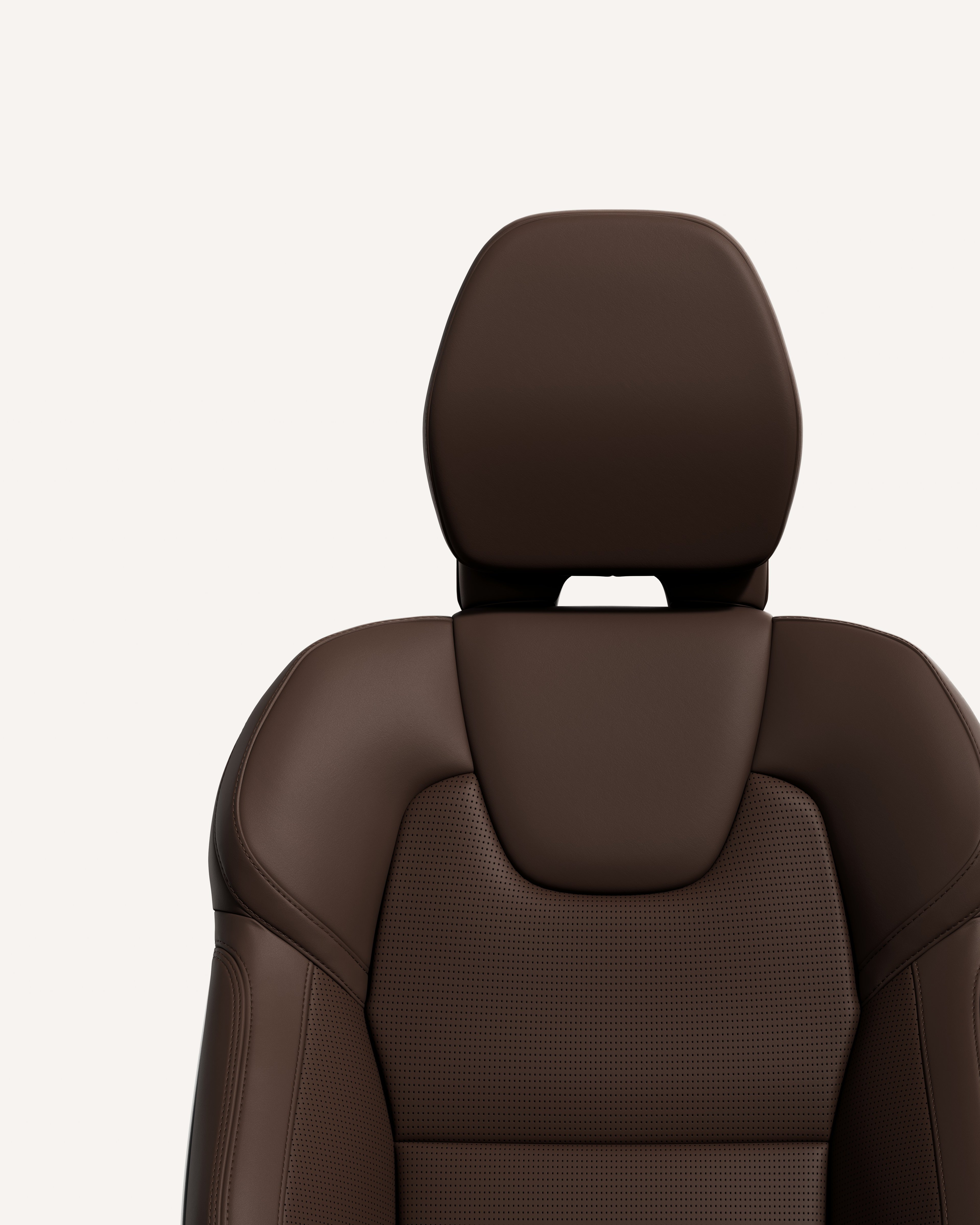 沃尔沃 V60 前排座椅棕栗色内饰的特写。