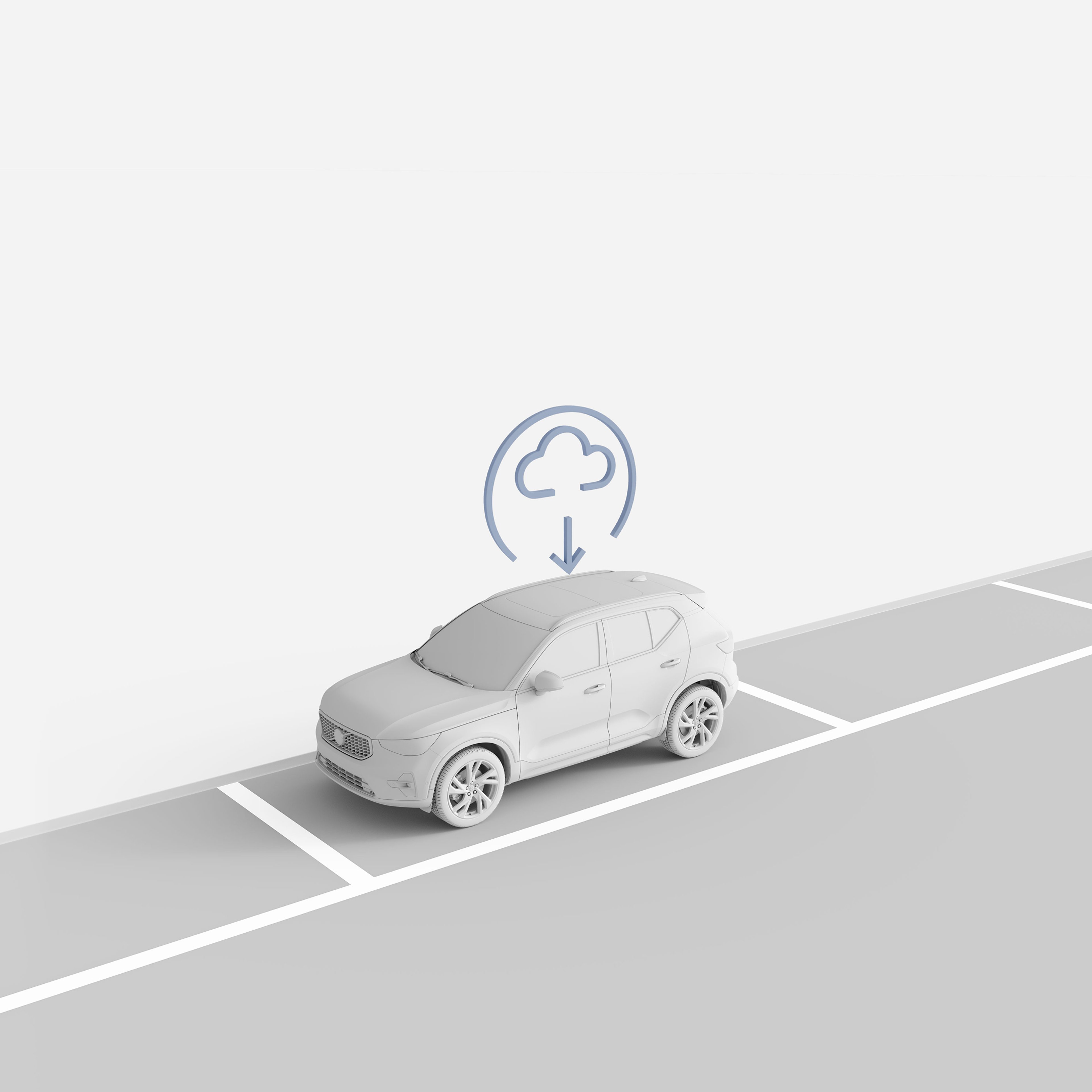 停车位中沃尔沃 XC40 图示,其中云图标代表 OTA 无线更新。