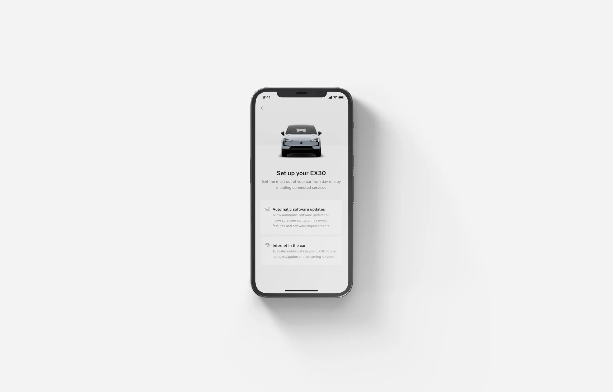 智能手机中沃尔沃汽车 APP 的图片,该 APP 可提供便捷的服务和功能。