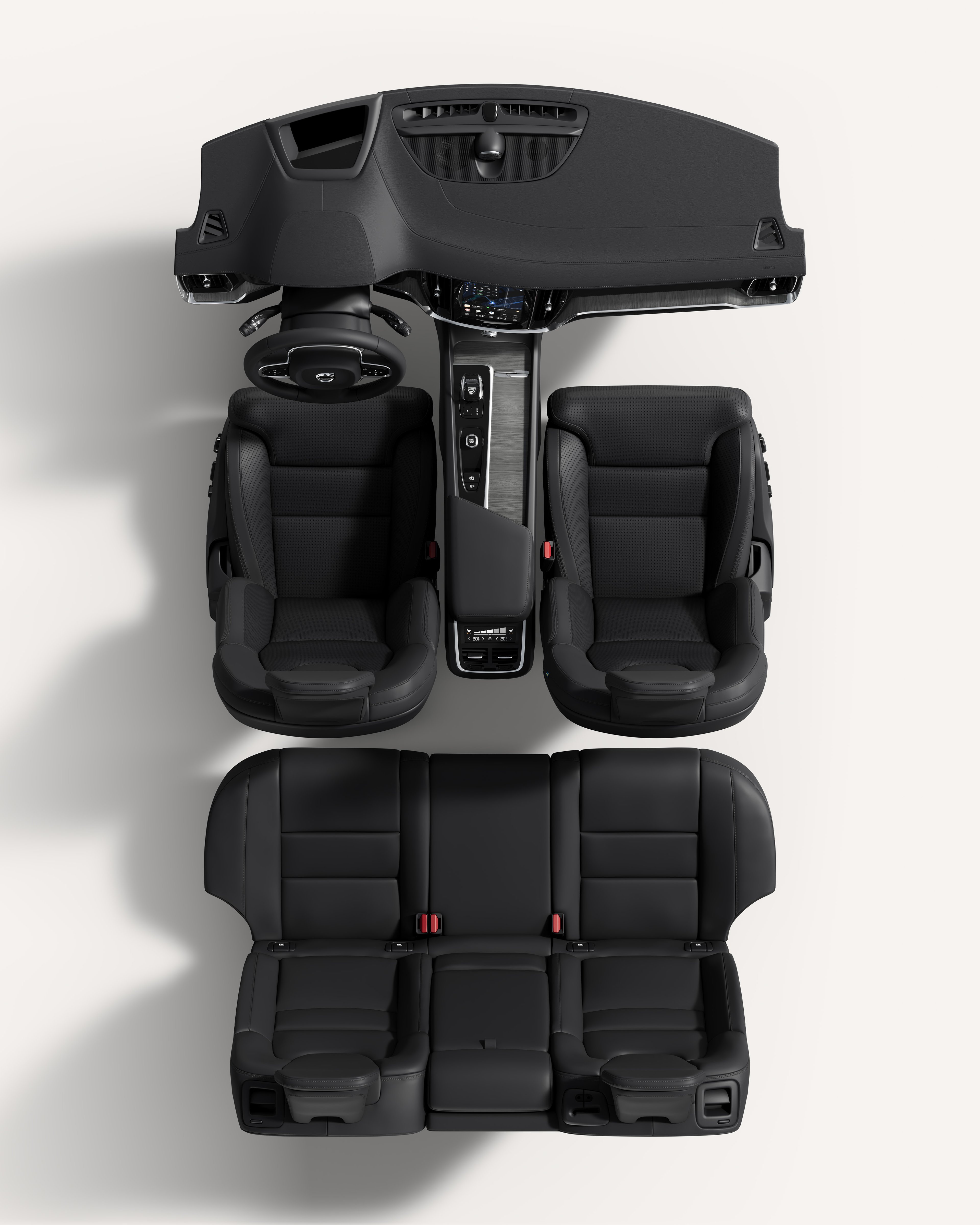 沃尔沃 V60 车内座椅和中控台俯视图。