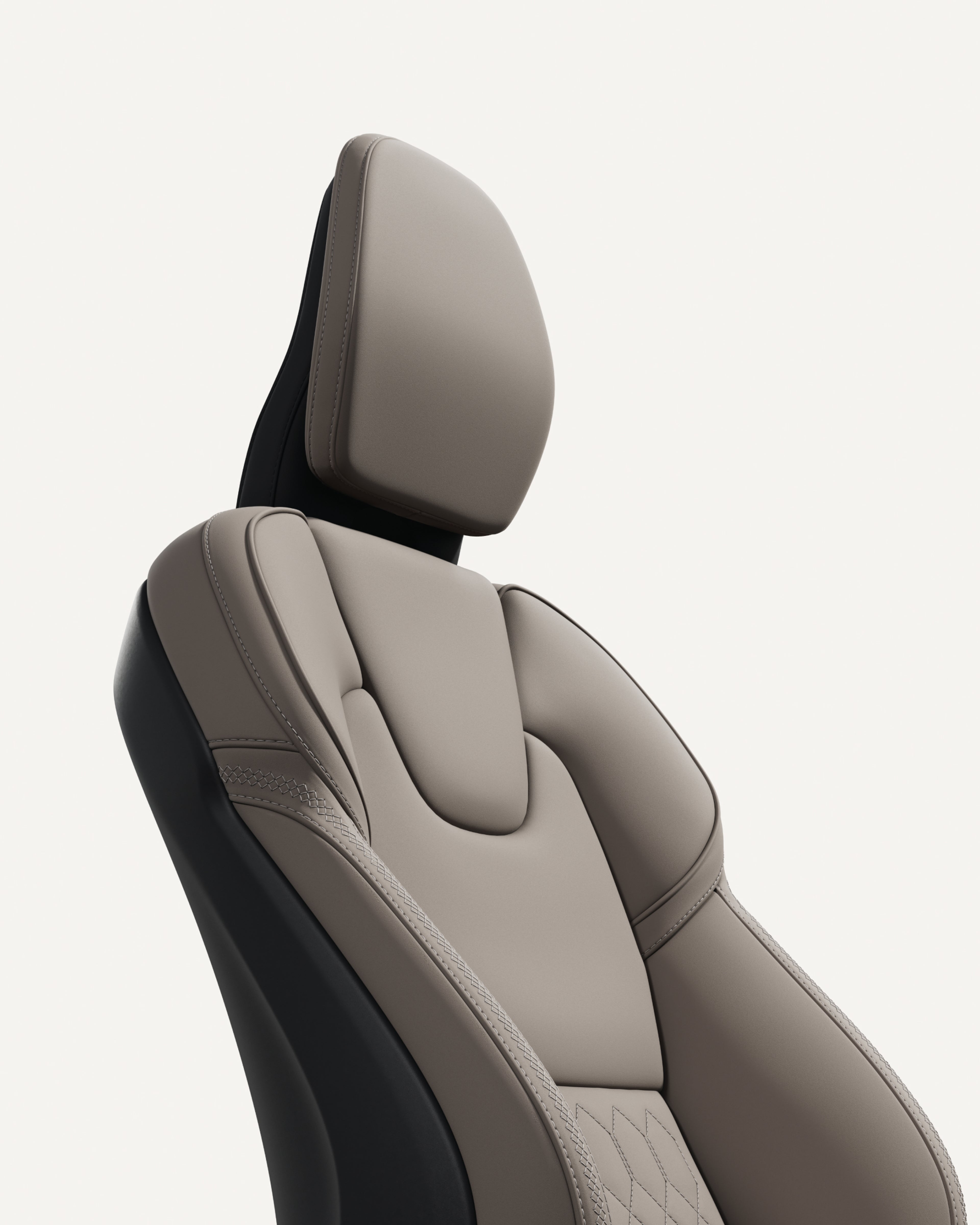 沃尔沃全新 XC60 插电式混合动力中型 SUV 前排座椅软垫特写。