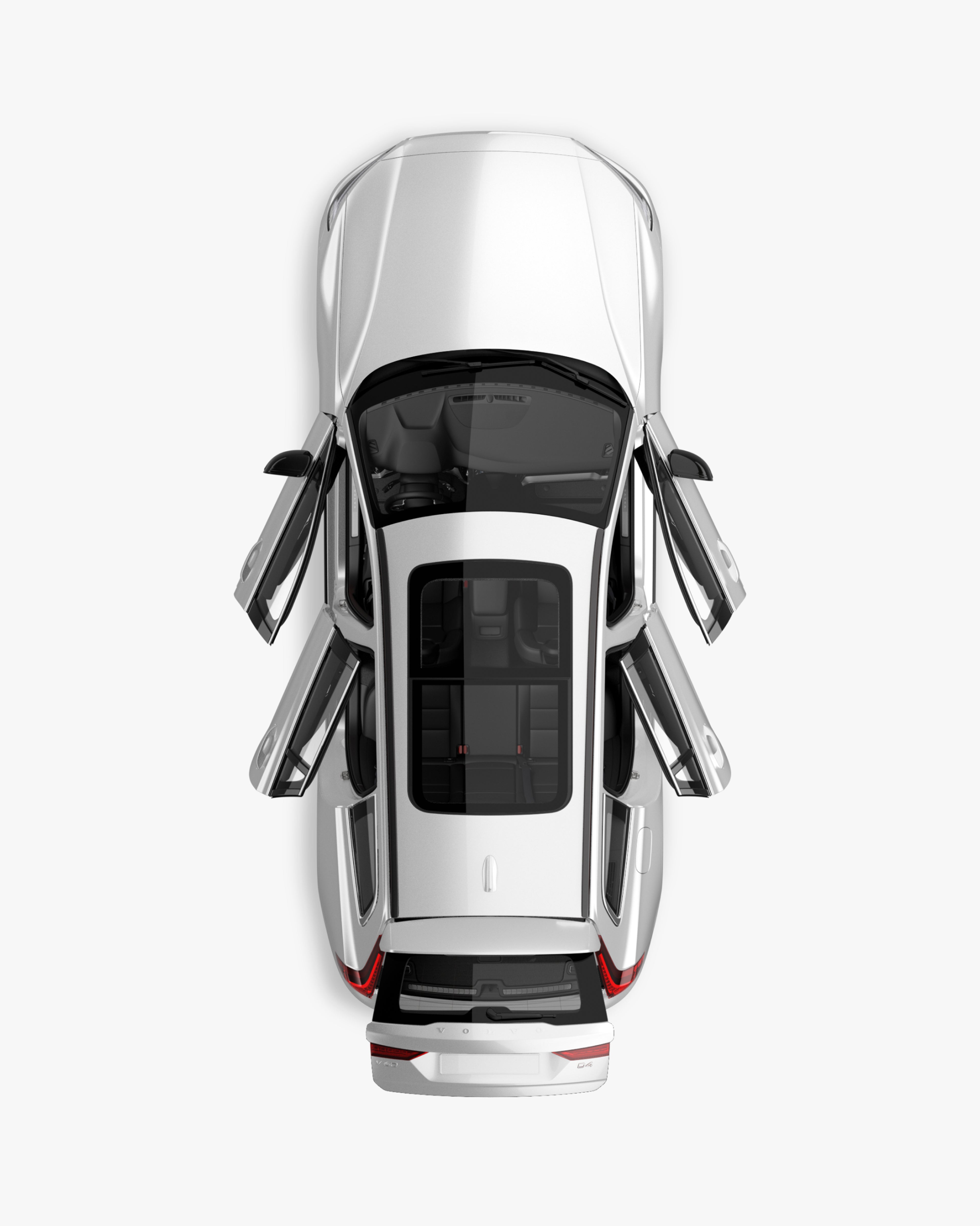 正上方俯视沃尔沃 V60, 内饰一览无余,清晰可见。