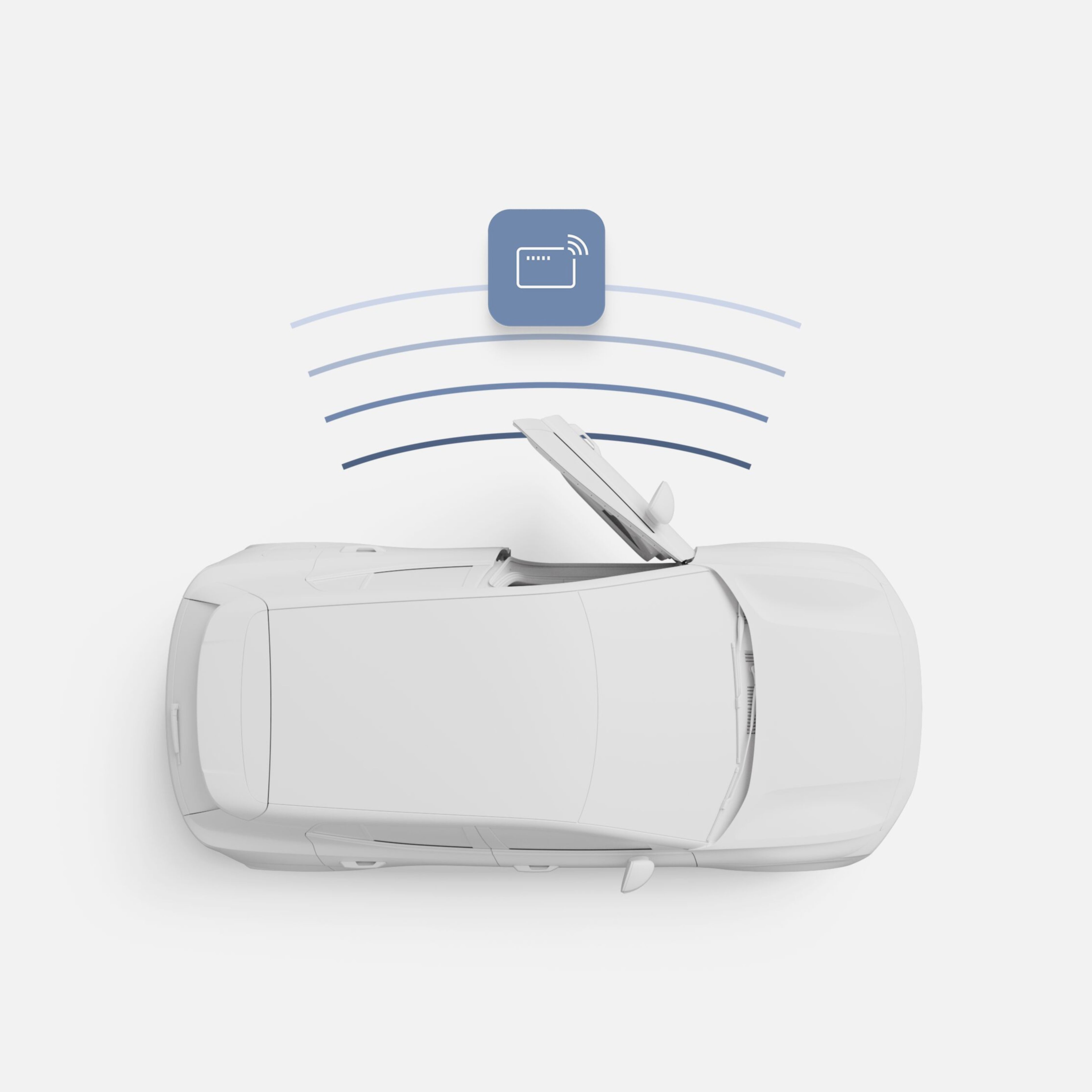 沃尔沃 EX30 俯视图,其中的图标代表手机数字钥匙。