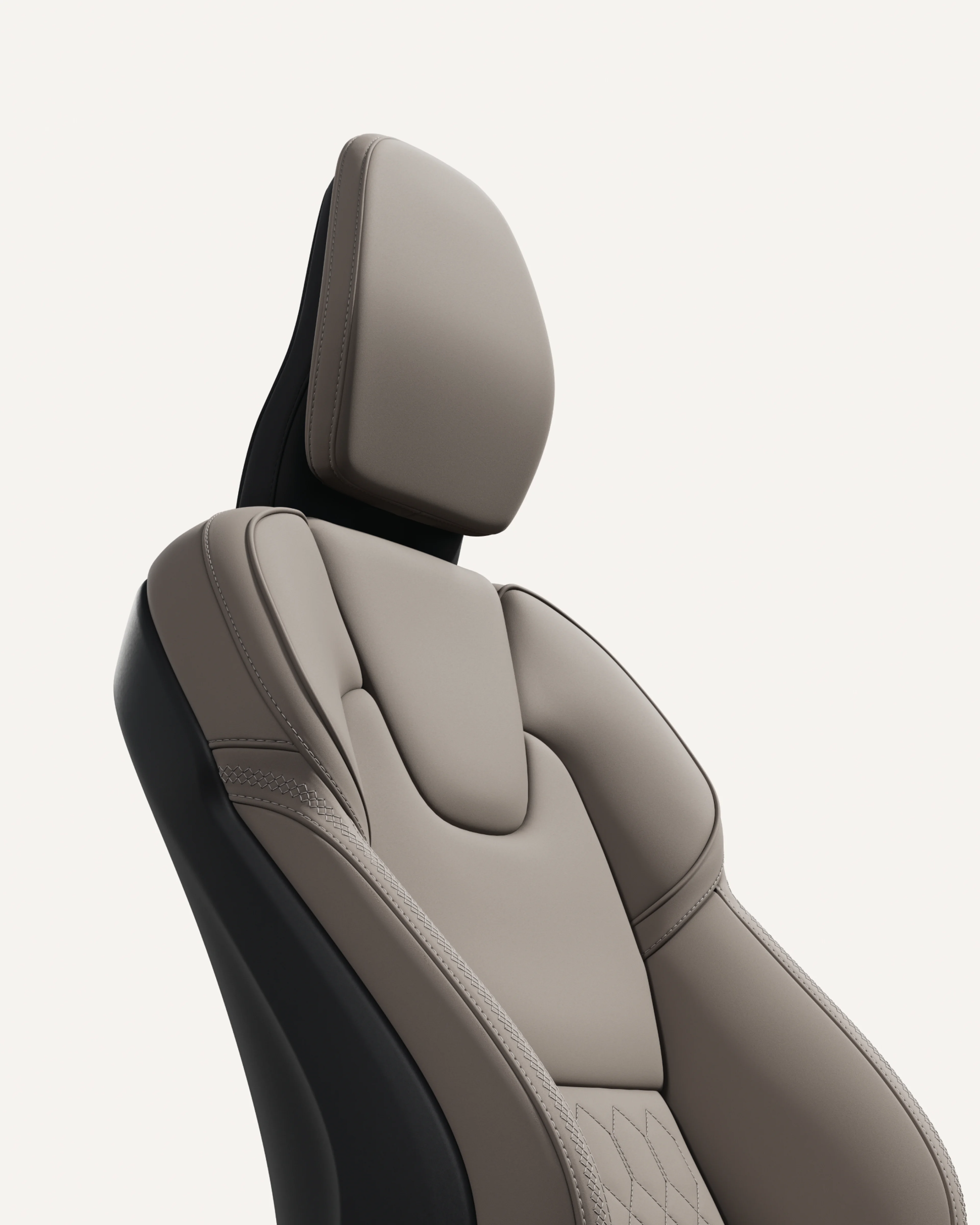 沃尔沃 XC60 插电式混合动力中型 SUV 前排座椅软垫特写。