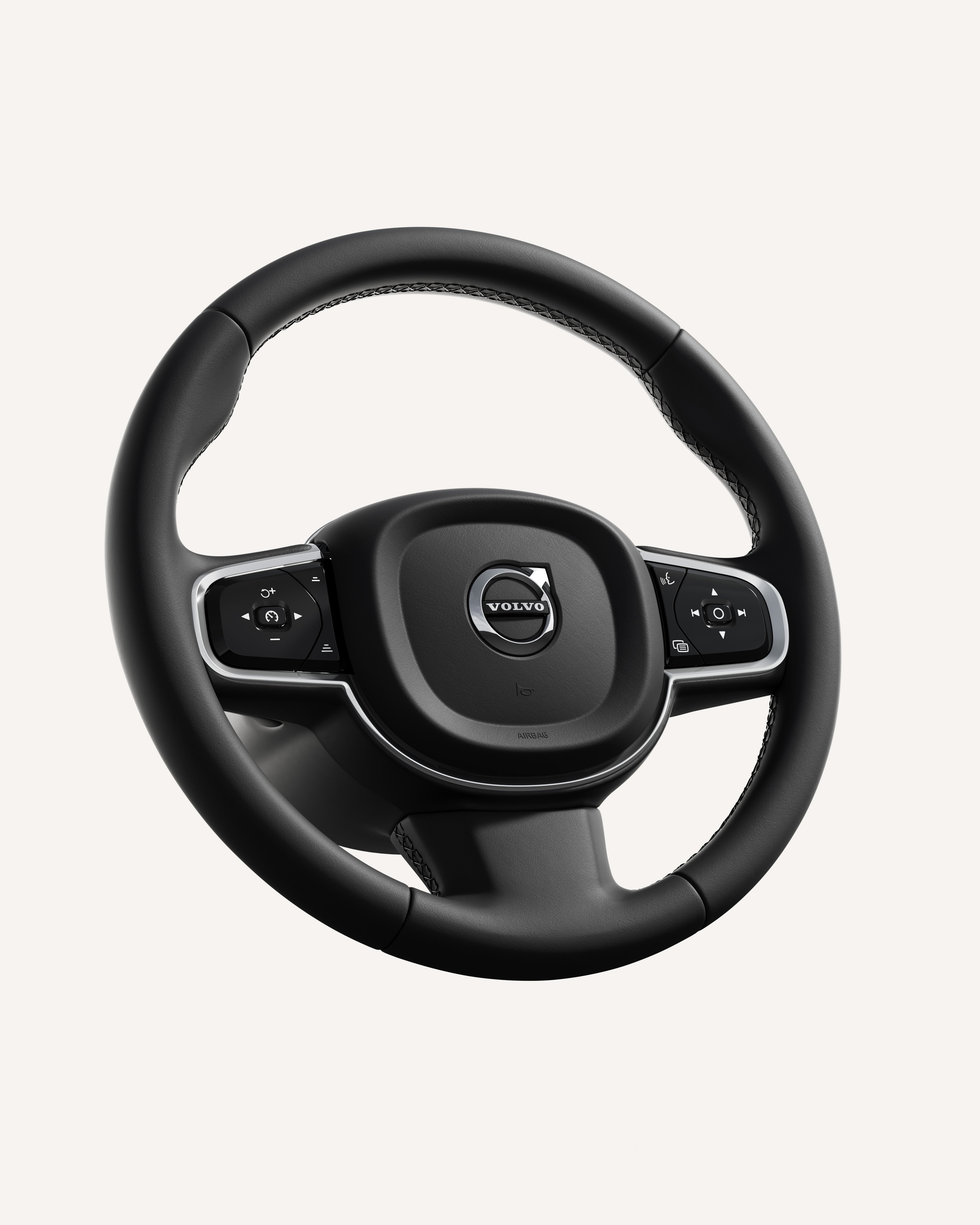 沃尔沃 V60 方向盘特写,突显其多功能集成按键。