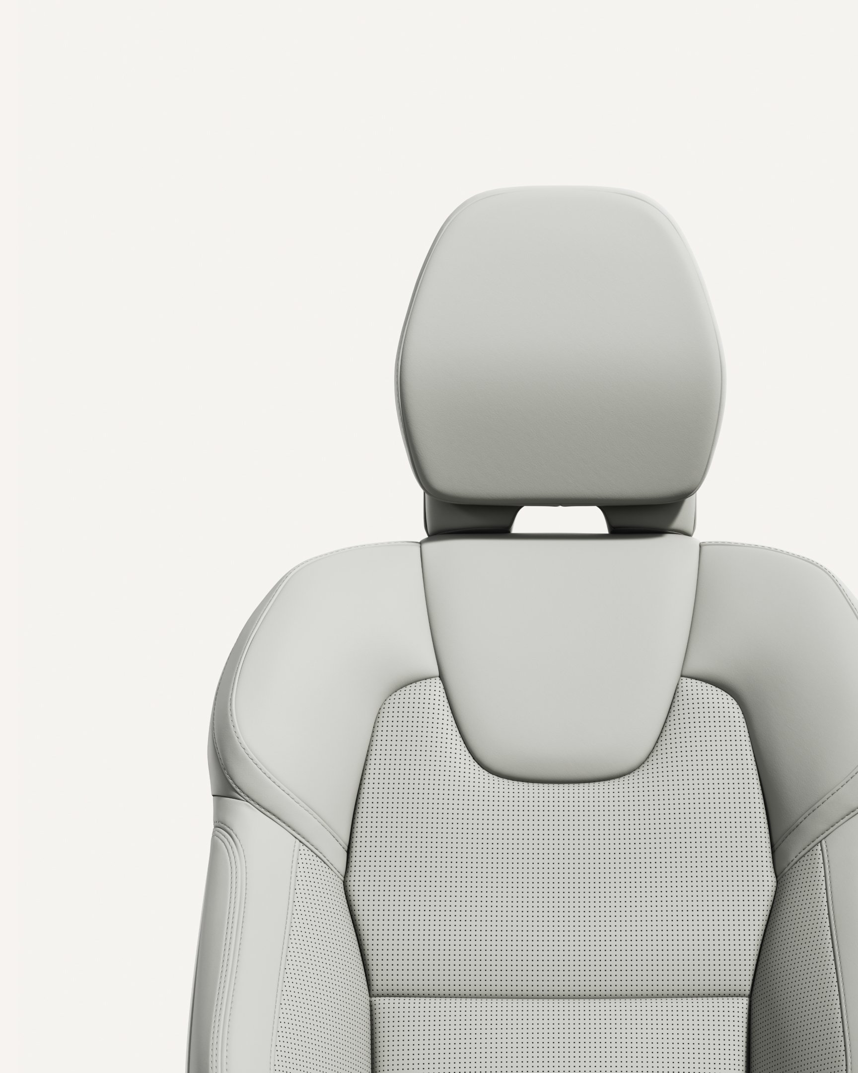 沃尔沃 XC60 插电式混合动力中型 SUV 前排座椅软垫特写。