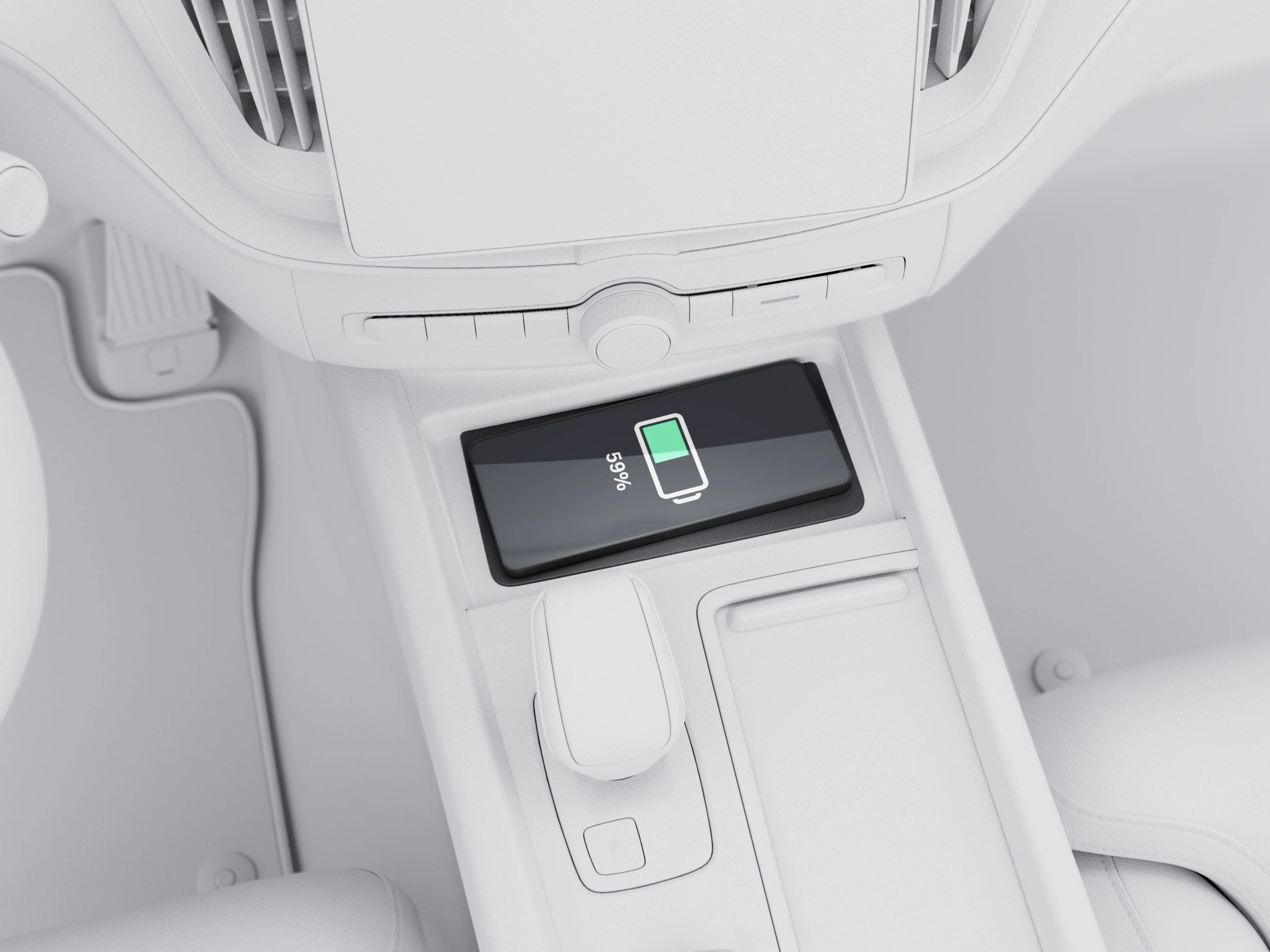 沃尔沃全新 XC60 中控台内专为手机设计的无线充电板。
