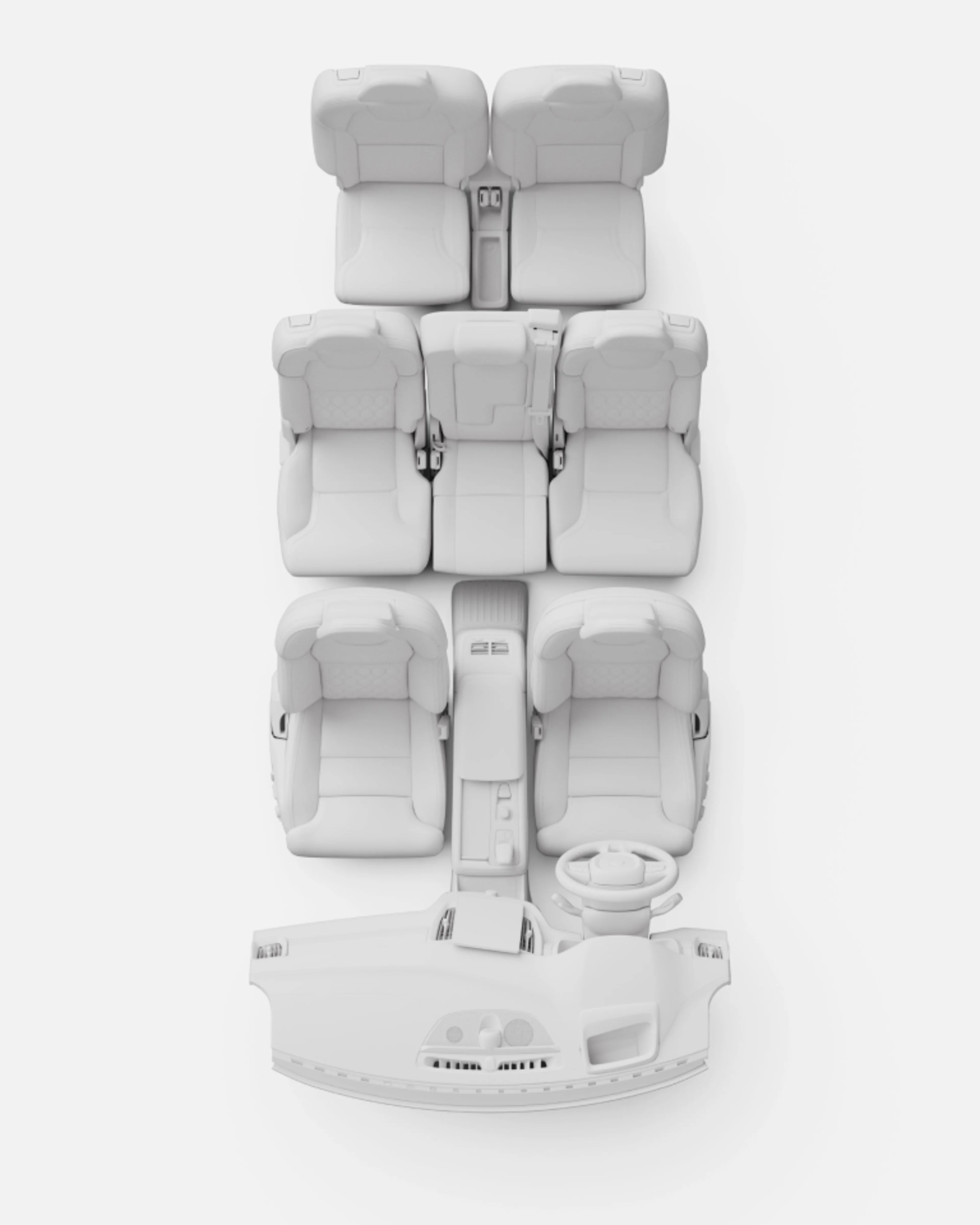全新 XC90 插电式混合动力车型七座驾驶舱鸟瞰图。