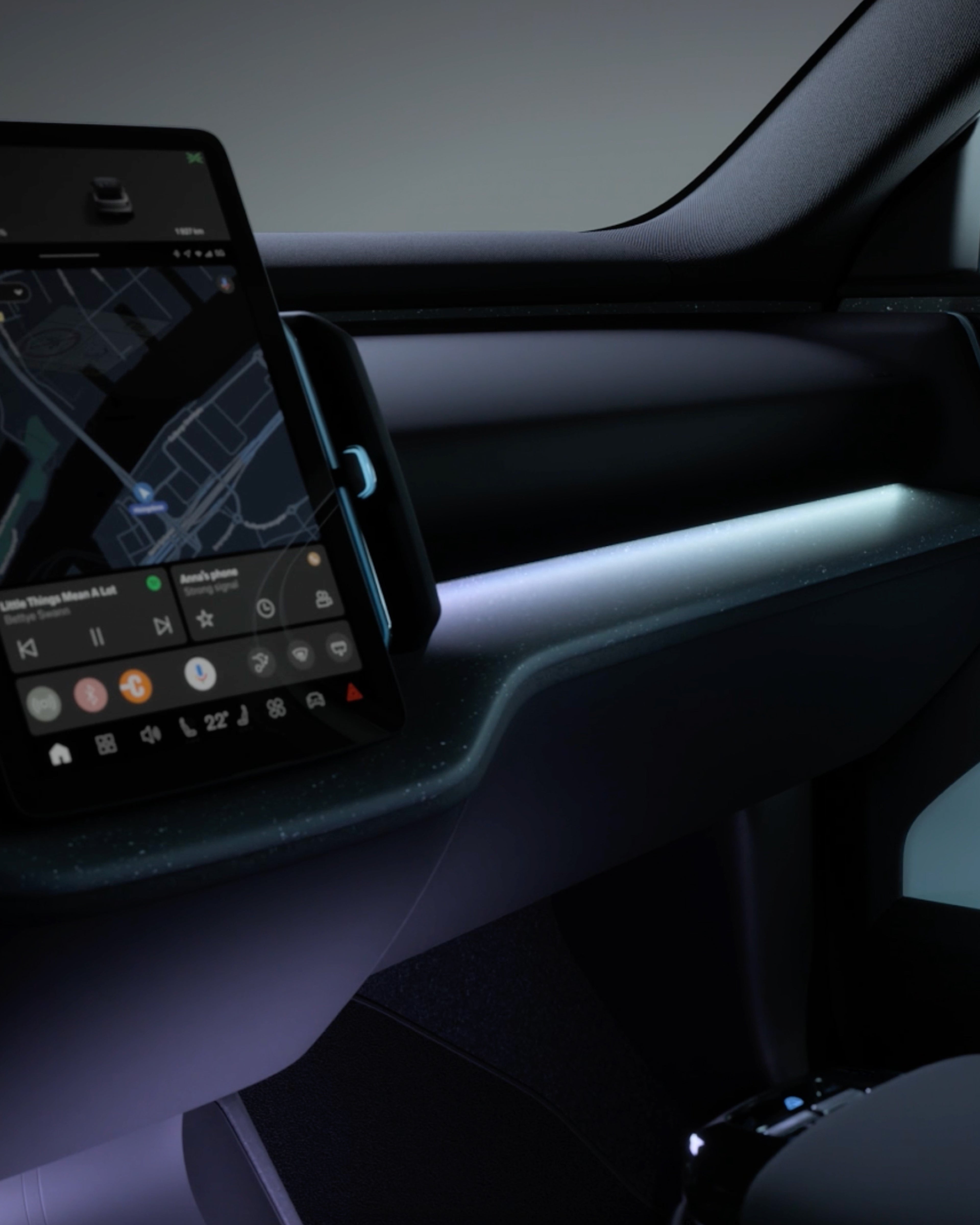 沃尔沃 EX30 驾驶舱内部氛围照明效果。