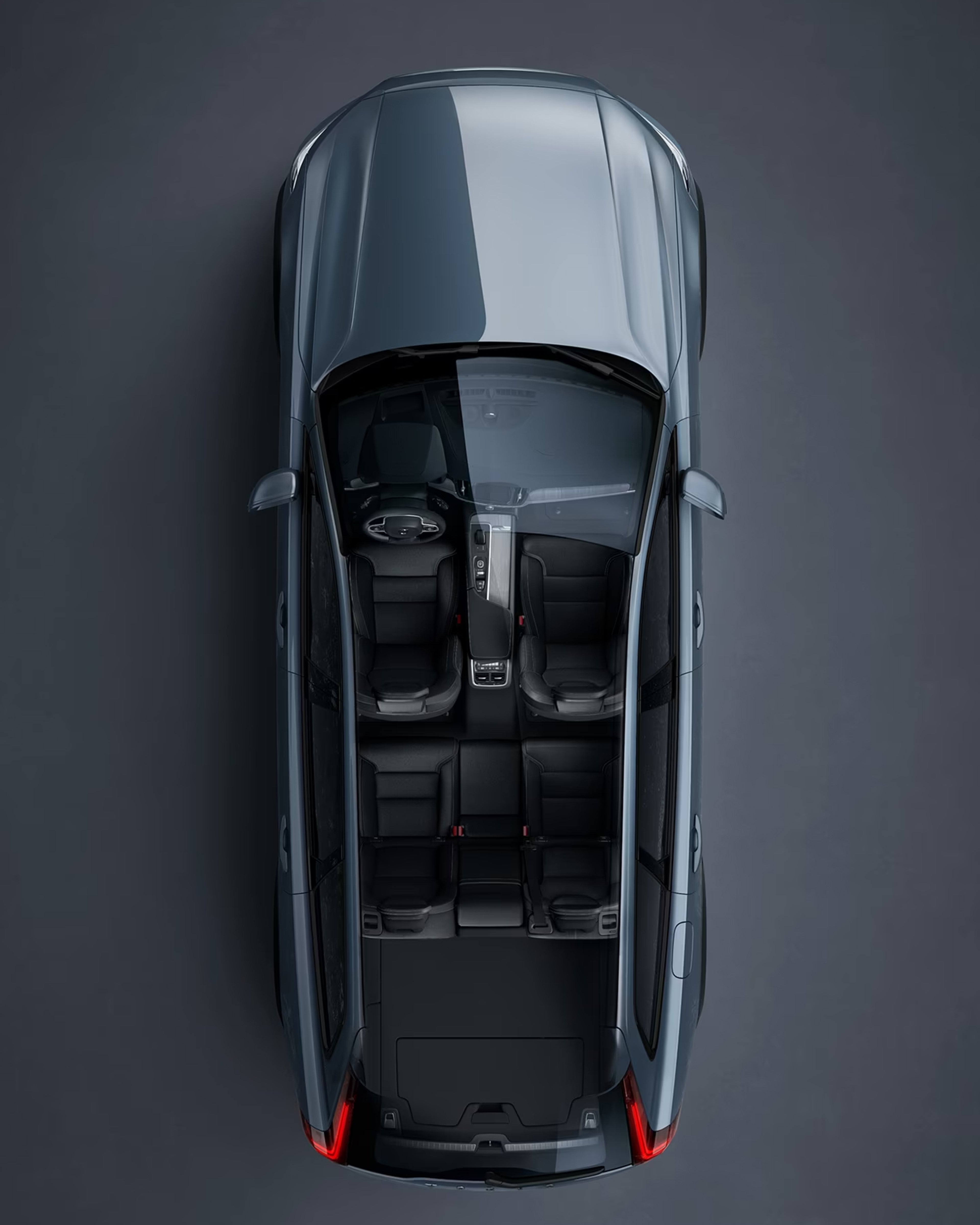 正上方俯视灰色沃尔沃 V60 Cross Country,内饰清晰可见。