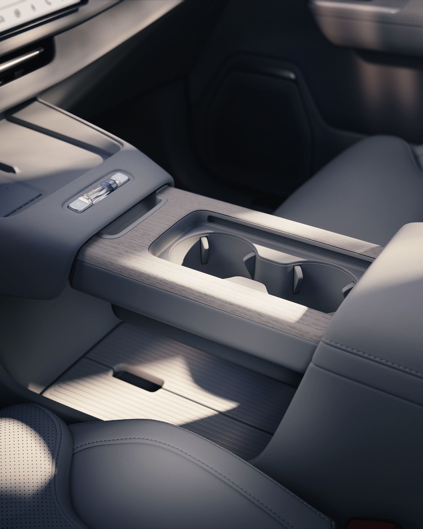 沃尔沃 XC70 滑动中控台的特写图。