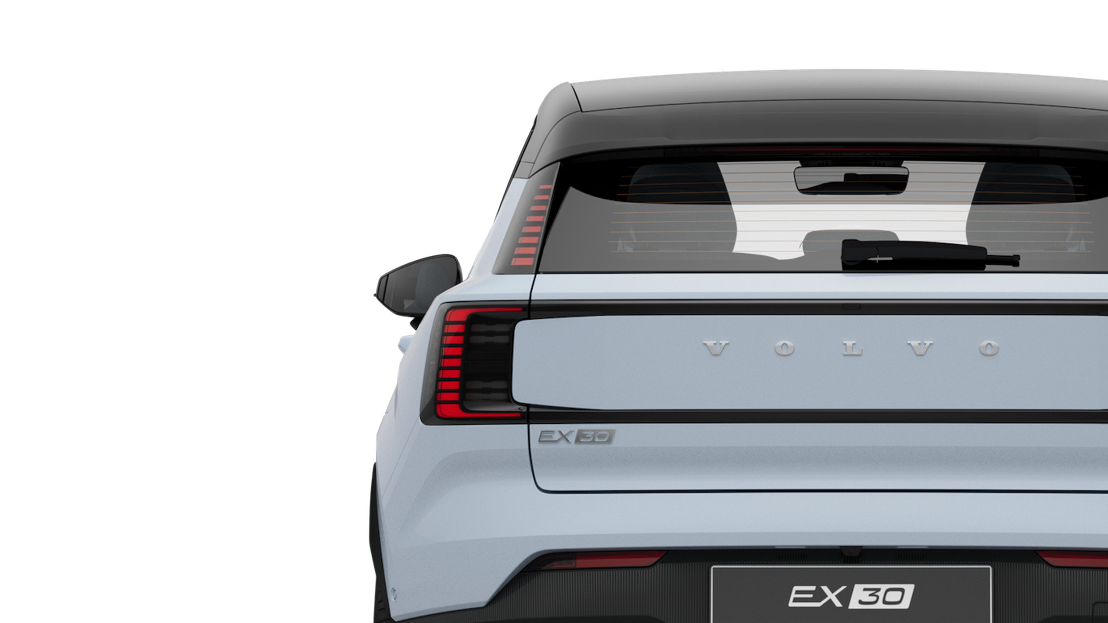 一辆海云蓝沃尔沃EX30 纯电SUV静止停放。