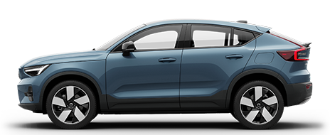 The side profile of a pure electric Volvo C40 Recharge crossover.