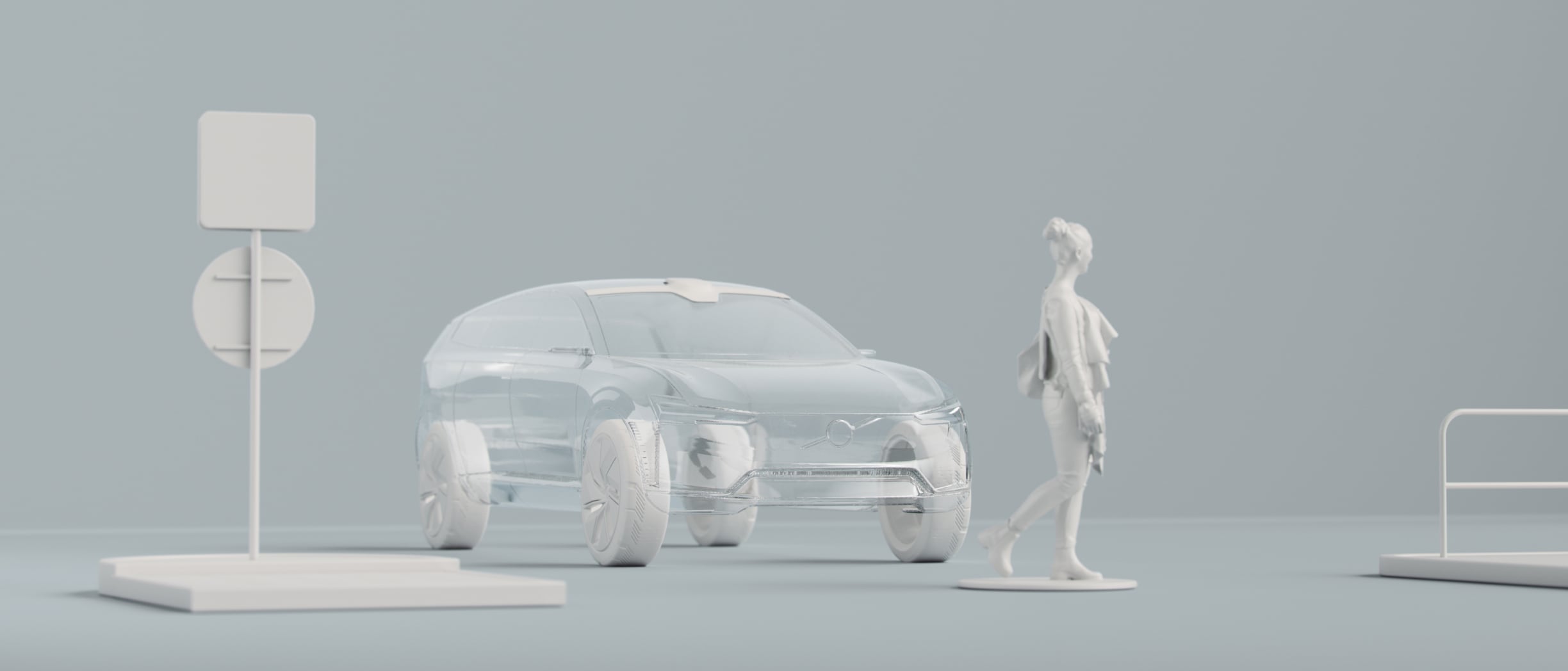 汽车轮廓、人形和其他物体数字渲染效果。