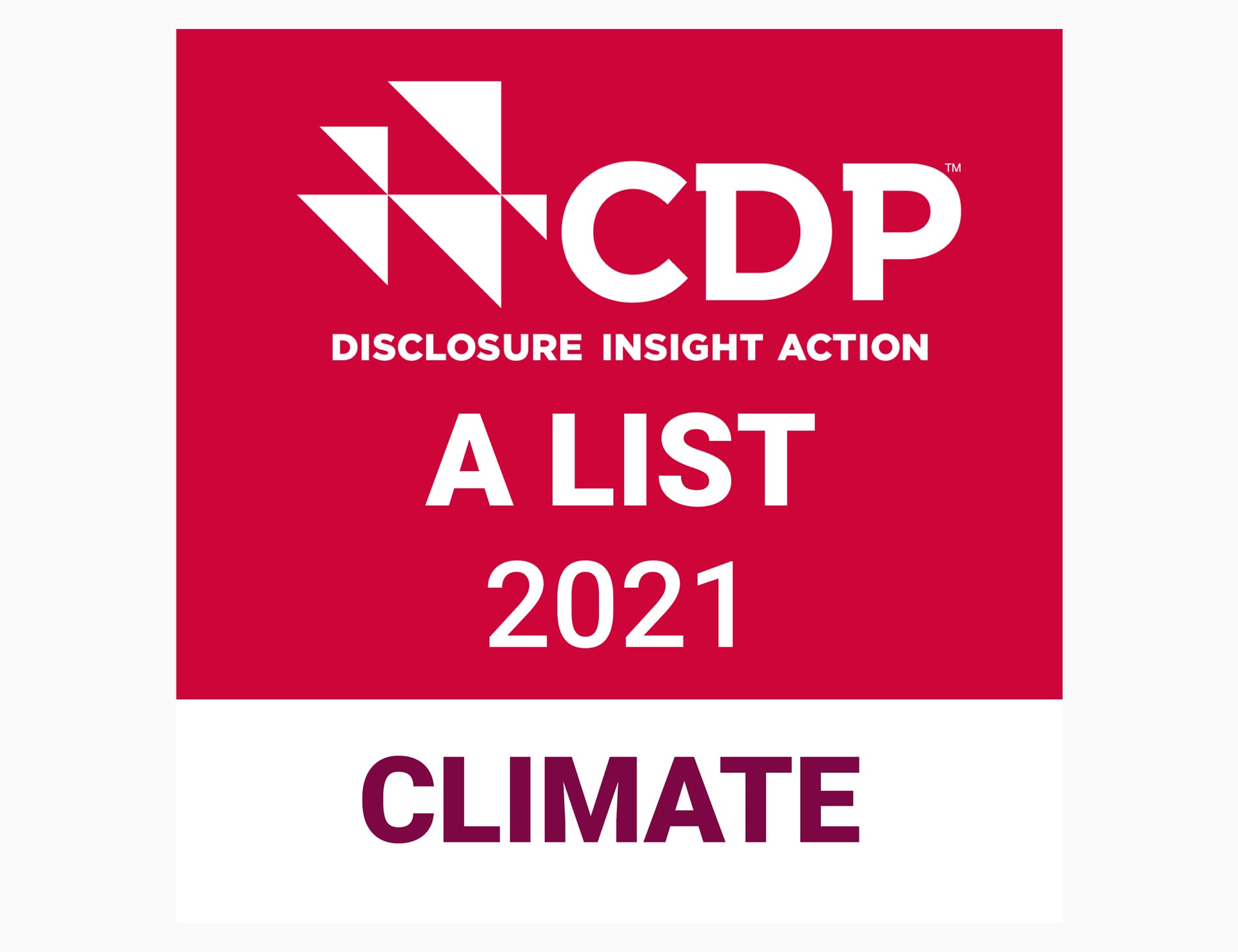 2021 CDP 披露洞察力行动方案 A 级榜单的标志
